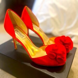 Badgley Mischka Amaze Red Satin peep toe heel